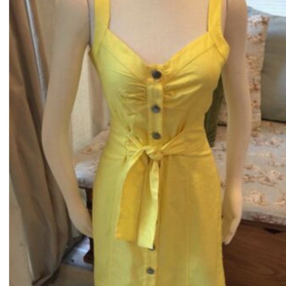Banana Republic Yellow Button Down Dress Size 8 Tie Front